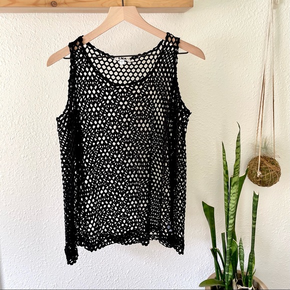 LNA black netting cold shoulder top - Picture 1 of 6